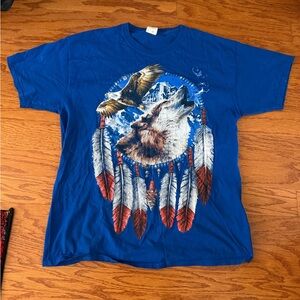 Dreamcatcher Wolf Eagle Americana Patriotic T-shirt Size Large 100% Cotton